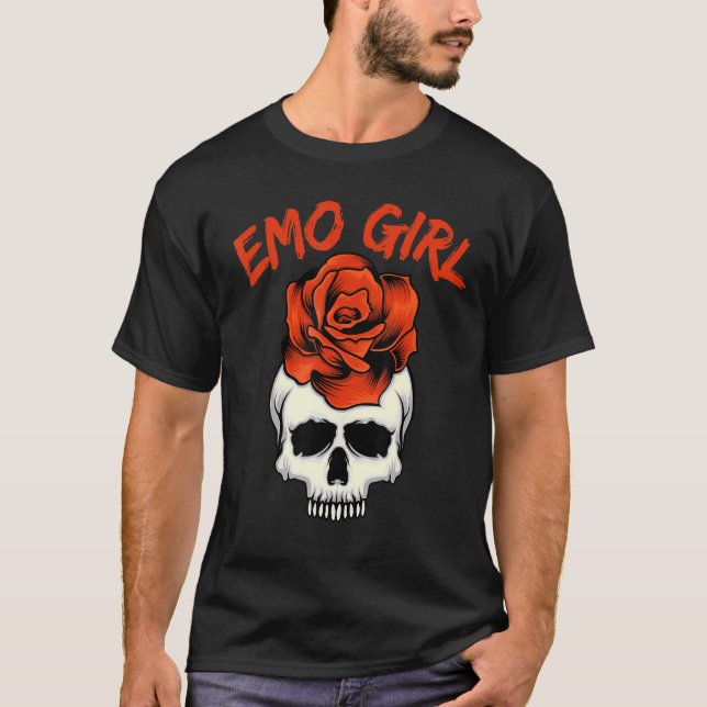 Camiseta Emo Girl Pink Skull Com Rosa Emo Gótico Emocional (Frente)