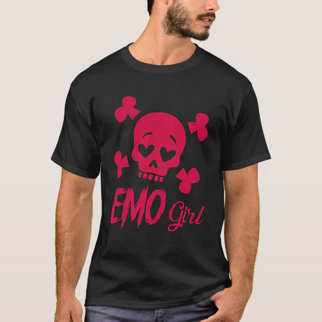 Camiseta Emo Girl Pink Skull Gótico Scene Kid Emo Music 200