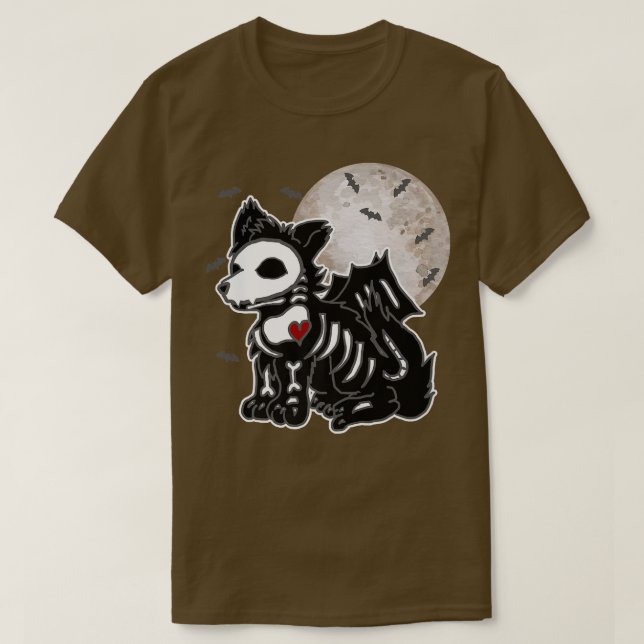 Camiseta Emo Wolf Skeleton Full Moon Anime Gótico Aestético (Frente do Design)