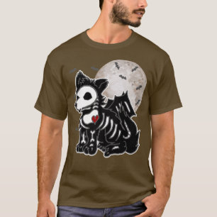 Camiseta Emo Wolf Skeleton Full Moon Anime Gótico Aestético
