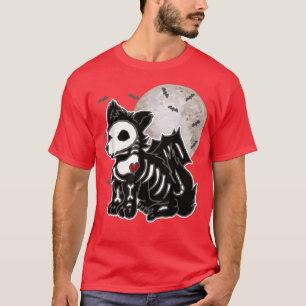Camiseta Emo Wolf Skeleton Full Moon Anime Gótico Aestético
