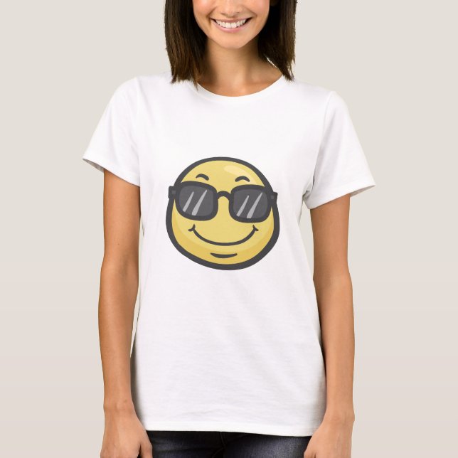 Camiseta Emoji: Cara de sorriso com óculos de sol (Frente)