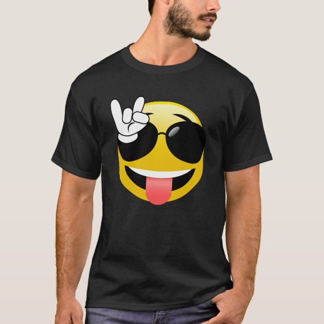 Camiseta Emoji com a rocha no t-shirt das mãos (Frente)