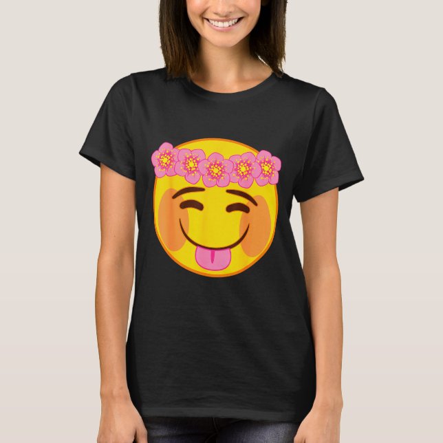 Camiseta Emoji Flower Crown Tongue Yellow Smile Face  (Frente)