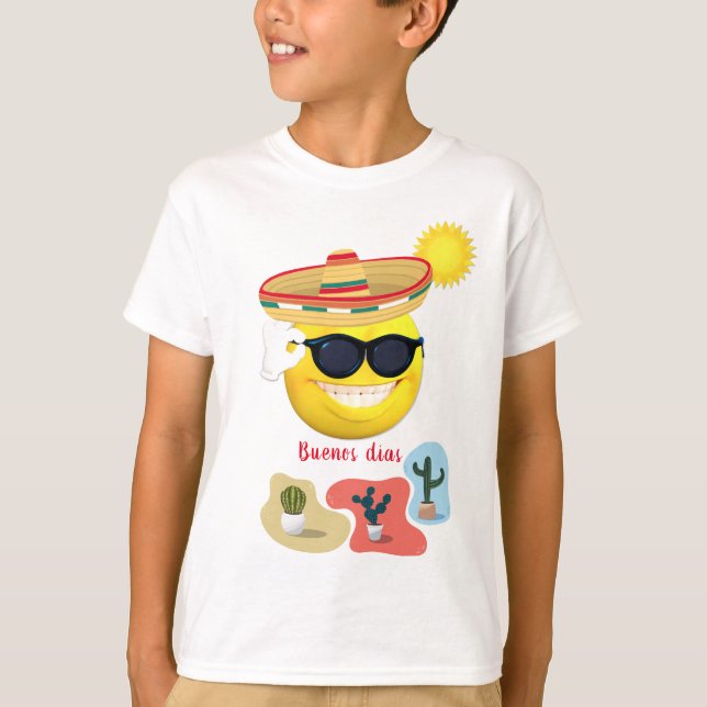 Camiseta Emoji mexicano personalizado em Sombrero com cacto (Frente)