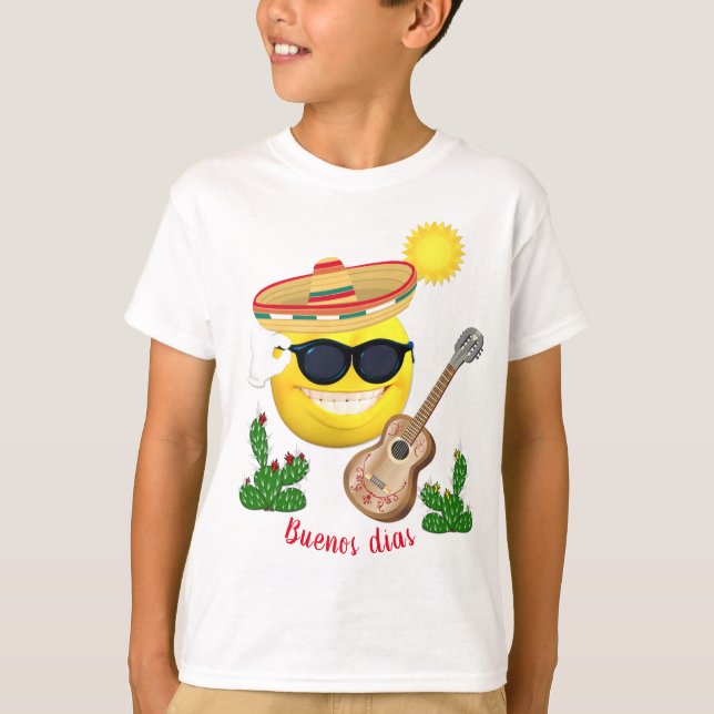 Camiseta Emoji mexicano personalizado em Sombrero e violão (Frente)