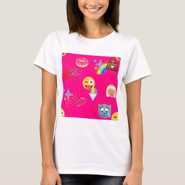 Camiseta emoji rosa quente (Frente)