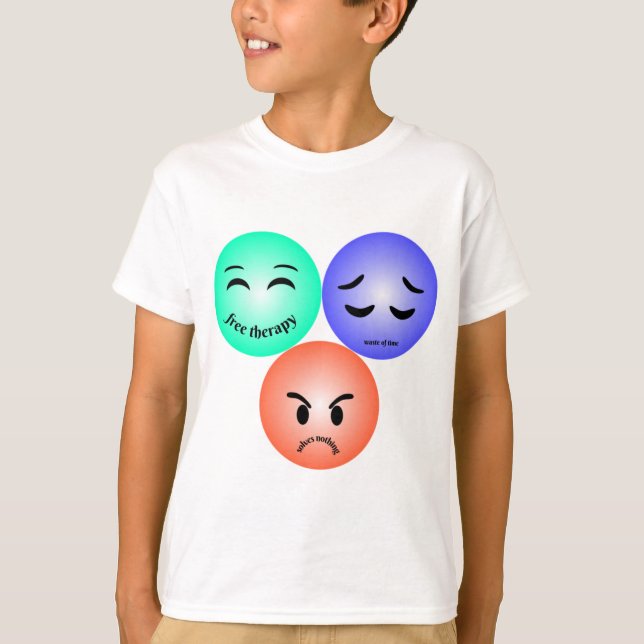 Camiseta Emoji sente-se com citações felizes, tristes e zan (Frente)