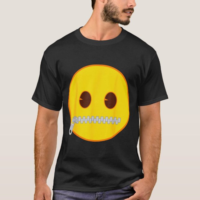 Camiseta Emoji Zip Zipper Mouth Yellow Smile Face  (Frente)