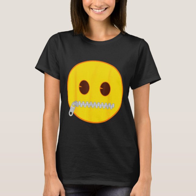 Camiseta Emoji Zip Zipper Mouth Yellow Smile Face  (Frente)