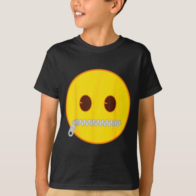 Camiseta Emoji Zip Zipper Mouth Yellow Smile Face  (Frente)