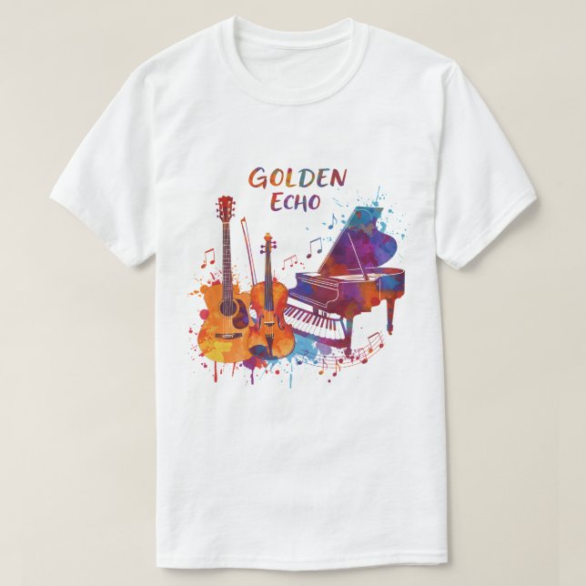 Camiseta Emotional Music Quote – Watercolor Guitar, Violin  (Frente do Design)