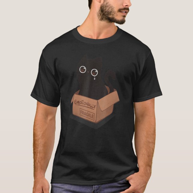 Camiseta Emotionally Fragile  Black Cat Kitten Introvert (Frente)