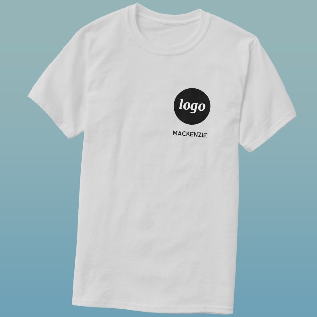 Camiseta Empresarial Simples com Logotipo e Texto (Simple logo with custom text business branding promotional staff employee t-shirt uniform)