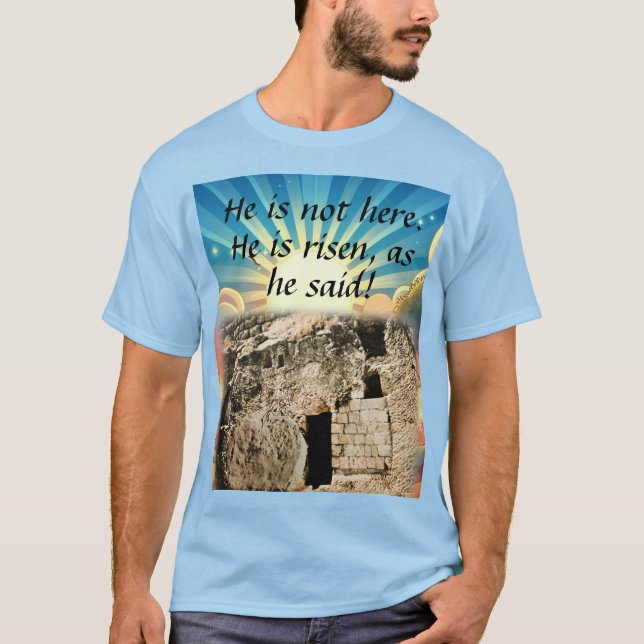 Camiseta Empty Tomb with "He is Risen" Scripture (Frente)