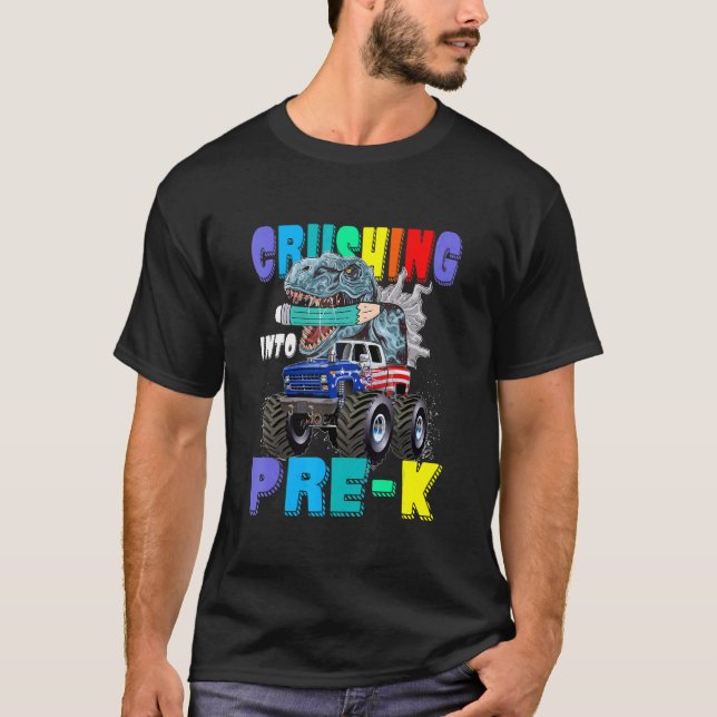 Camiseta Empurrando Para Os Rapazes De Caminhão Pré K Monst (Frente)