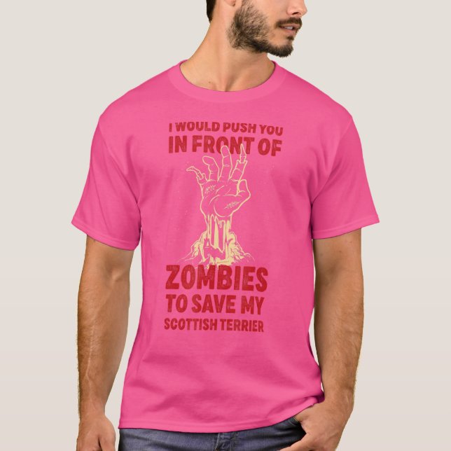 Camiseta Empurre-O Em Zombies Para Salvar O Meu Terrier Fu  (Frente)