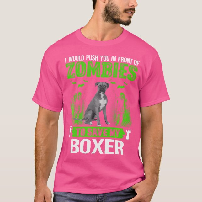 Camiseta Empurre-O Na Frente Dos Zombies, Salve O Cachorro  (Frente)