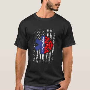 Camiseta Emt Bombeiro Bombeiro Bombeador American Flag Ba