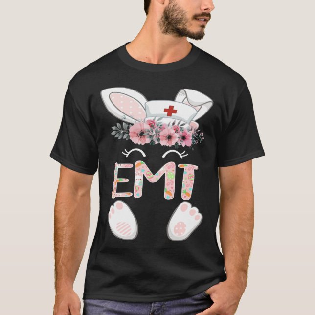 Camiseta EMT Easter Nurse Floral Bunny (Frente)