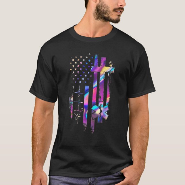 Camiseta Emt Heartbeat American Flag Holograma (Frente)