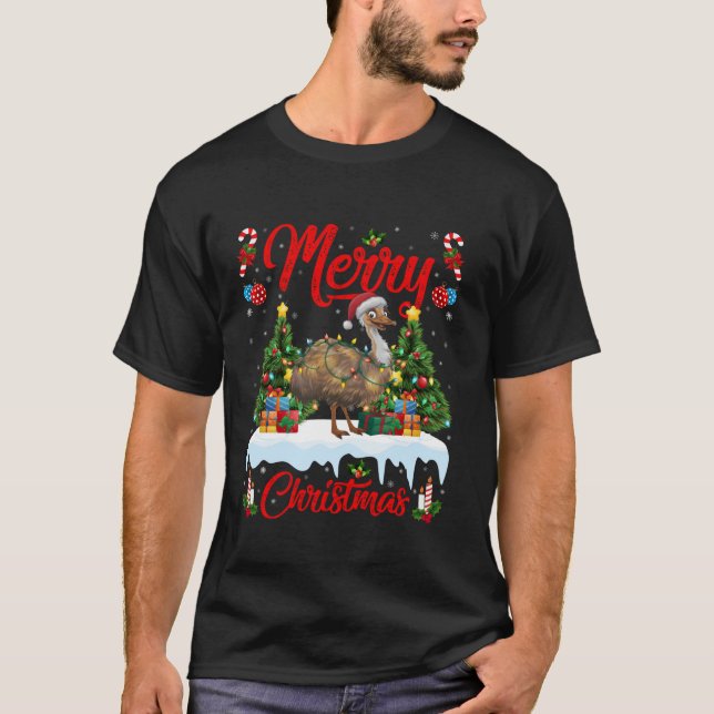 Camiseta Emu Bird Xmas Tree Lighting Santa Hat Emu Christma (Frente)
