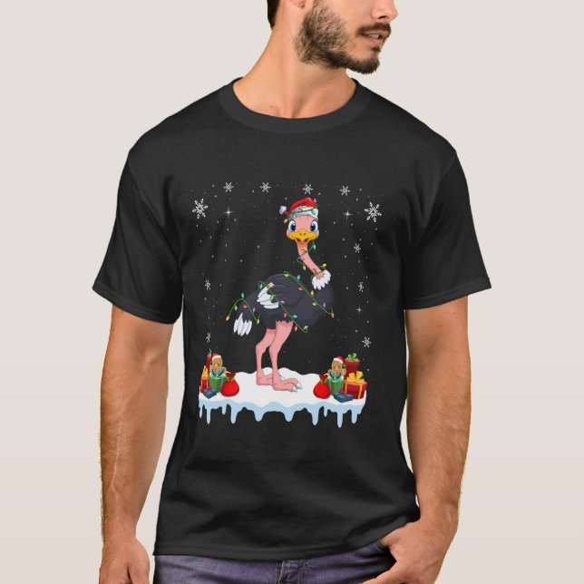 Camiseta Emu Vestindo Santa Hat Xmas Light Emu Lover Christ (Frente)