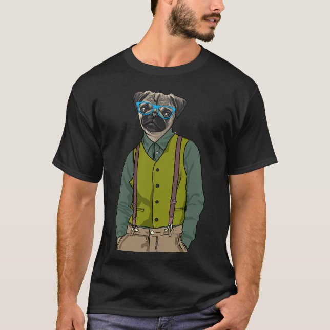Camiseta Encaixe engraçado no Hipster com óculos Cachorro e (Frente)
