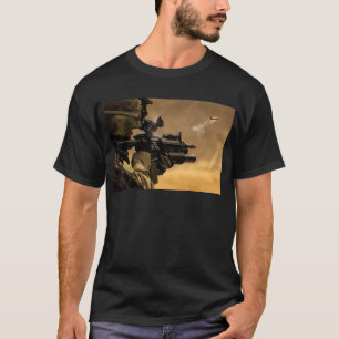 Camiseta Encaixotamento de Shell ateado fogo de um rifle