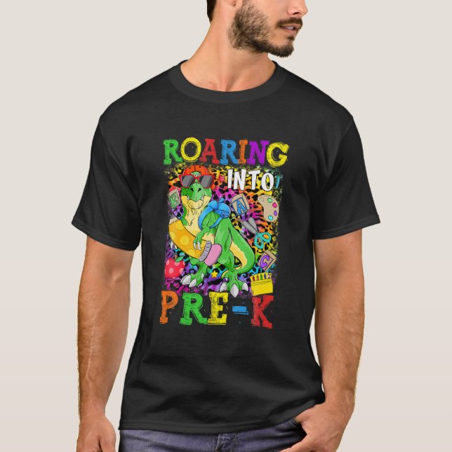 Camiseta Encaminhando Para O Dinossauro Pré-K Da Escola T R (Frente)
