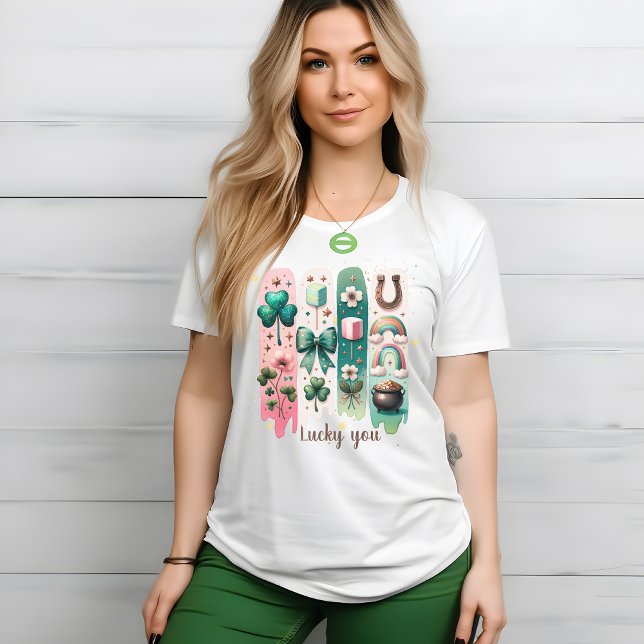 Camiseta Encantador Brushstrokes personalizadas, verdes e r (Charming Brushstrokes Custom Green and Pink Women’ T-Shirt)