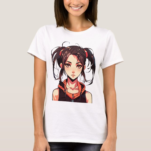 Camiseta Encantadora Garota do Manga: Ilustração do Vetor d (Frente)