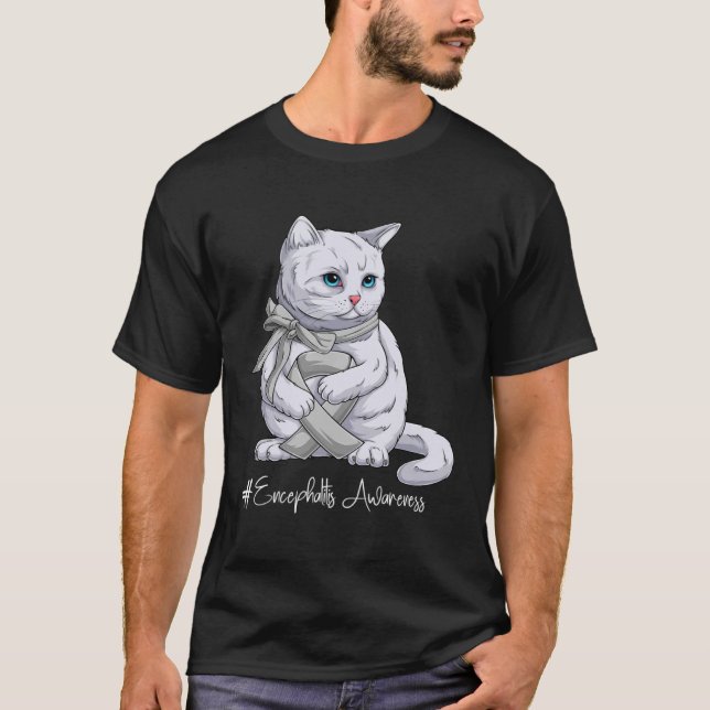 Camiseta Encefalite Sensibilização Mês de Fita de Prata Gat (Frente)