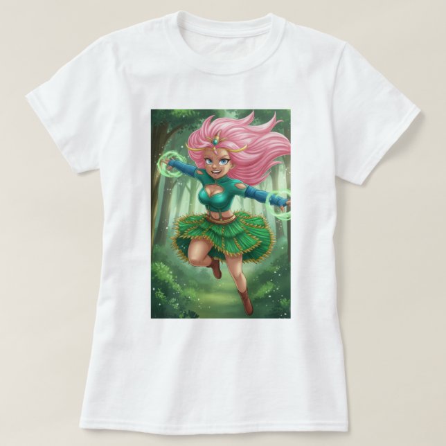 Camiseta Enchanted Forest Sprint – Anime Fantasy Character  (Frente do Design)