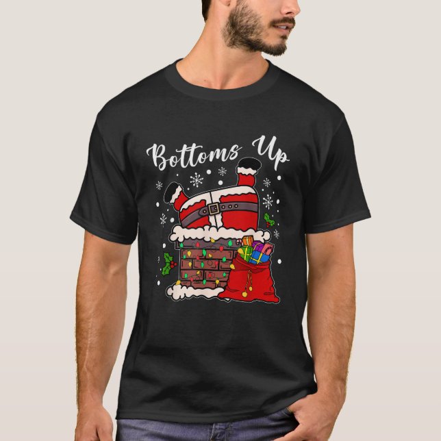 Camiseta Enche O Engraçado Papai Noel Preso Na Chaminé Chri (Frente)