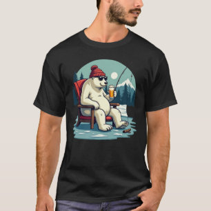 Camiseta Enchimento Engraçado Urso Polar A Pescar Teia