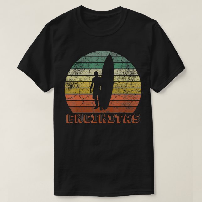 Camiseta Encinitas Beach California Surfer Retro Sunset Vin (Frente do Design)