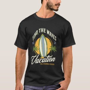 Camiseta Encontre as Ondas de Férias Prancha de Surf Retro