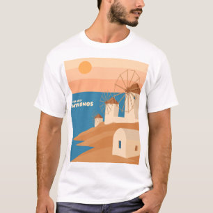 Camiseta Encontre-me em Mykonos: Moinhos Gregos Minimalista