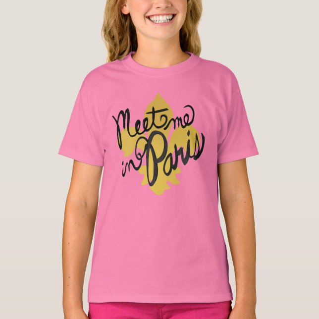 Camiseta Encontre-me em Paris Preto e Dourado (Frente)