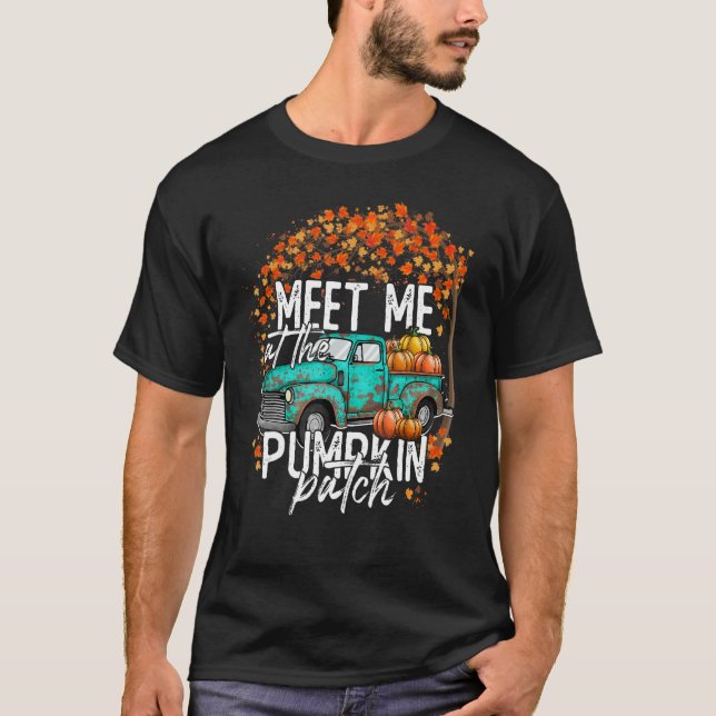 Camiseta Encontre-me na Pumpkin Patch Fall Autumn Graças (Frente)