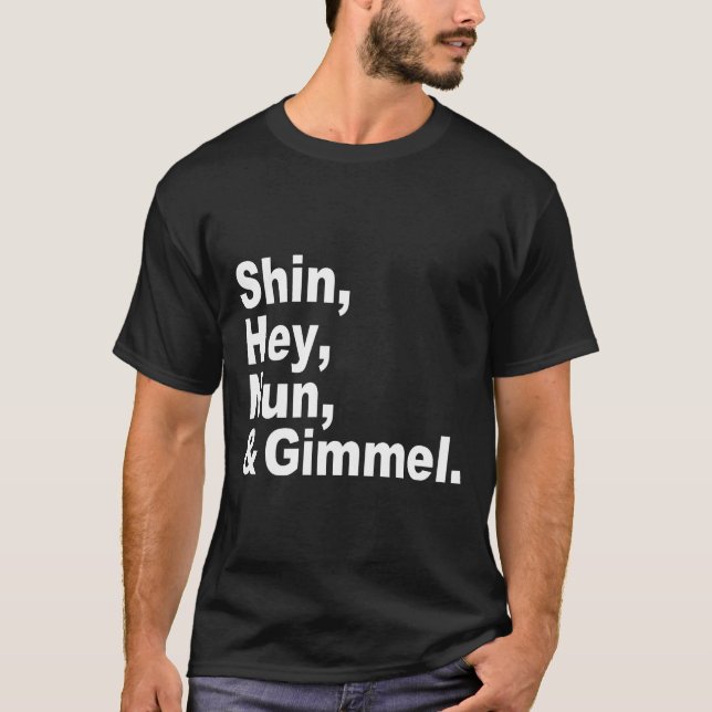 Camiseta Encontre o Dreidels: Shin, Hey, freira, & Gimmel (Frente)