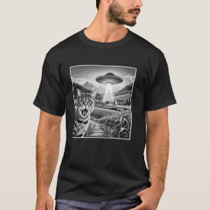 Camiseta Encontro de Gato e OVNI Humor de Ficção Científica