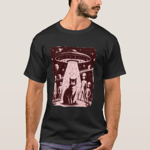 Camiseta Encontro de Óvni Alien de Gato Engraçado Ficção Ci