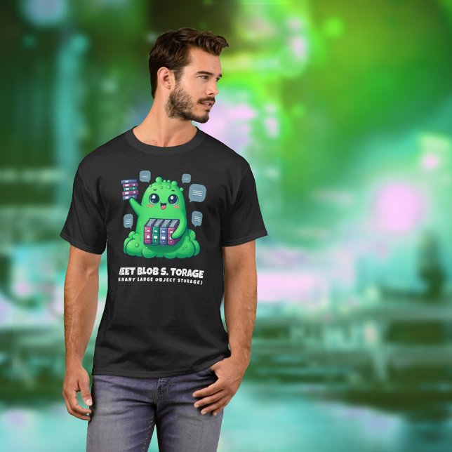 Camiseta Encontro Divertido com Blob S. Torage (Funny Meet Blob S. Torage T-Shirt Green Glow Urban Street Cover Photo)