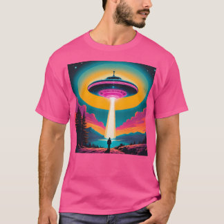 Camiseta Encontro Extraterrestre Com Ufo Hovering Sobre Lag