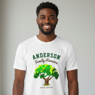 Camiseta Encontro Familiar Nome Personalizado Árvore Verde