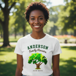 Camiseta Encontro Familiar Nome Personalizado Árvore Verde