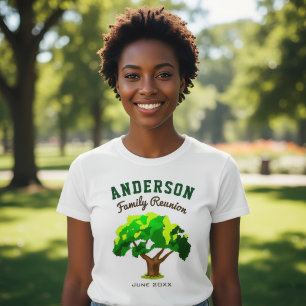 Camiseta Encontro Familiar Nome Personalizado Árvore Verde