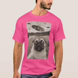Camiseta Encontros Vintage Pug Ufo - Engraçado Ufo E Pug Se
